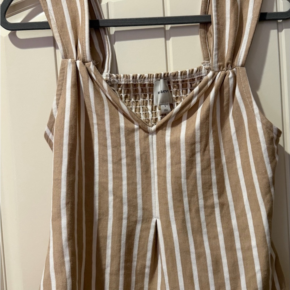 H&M Beige and White Striped V-Neck Top